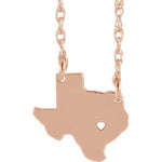 Load image into Gallery viewer, 14k Gold 10k Gold Silver Texas TX State Map Necklace Heart Personalized City
