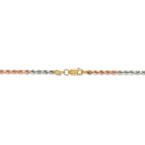 14K Yellow White Rose Gold Tri Color 2.9mm Diamond Cut Rope Bracelet Anklet Choker Necklace Chain