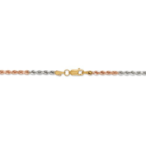 14k yellow white rose gold tri color 2.9mm diamond cut rope bracelet anklet choker necklace chain