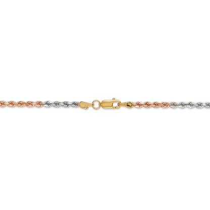 14k yellow white rose gold tri color 2.9mm diamond cut rope bracelet anklet choker necklace chain
