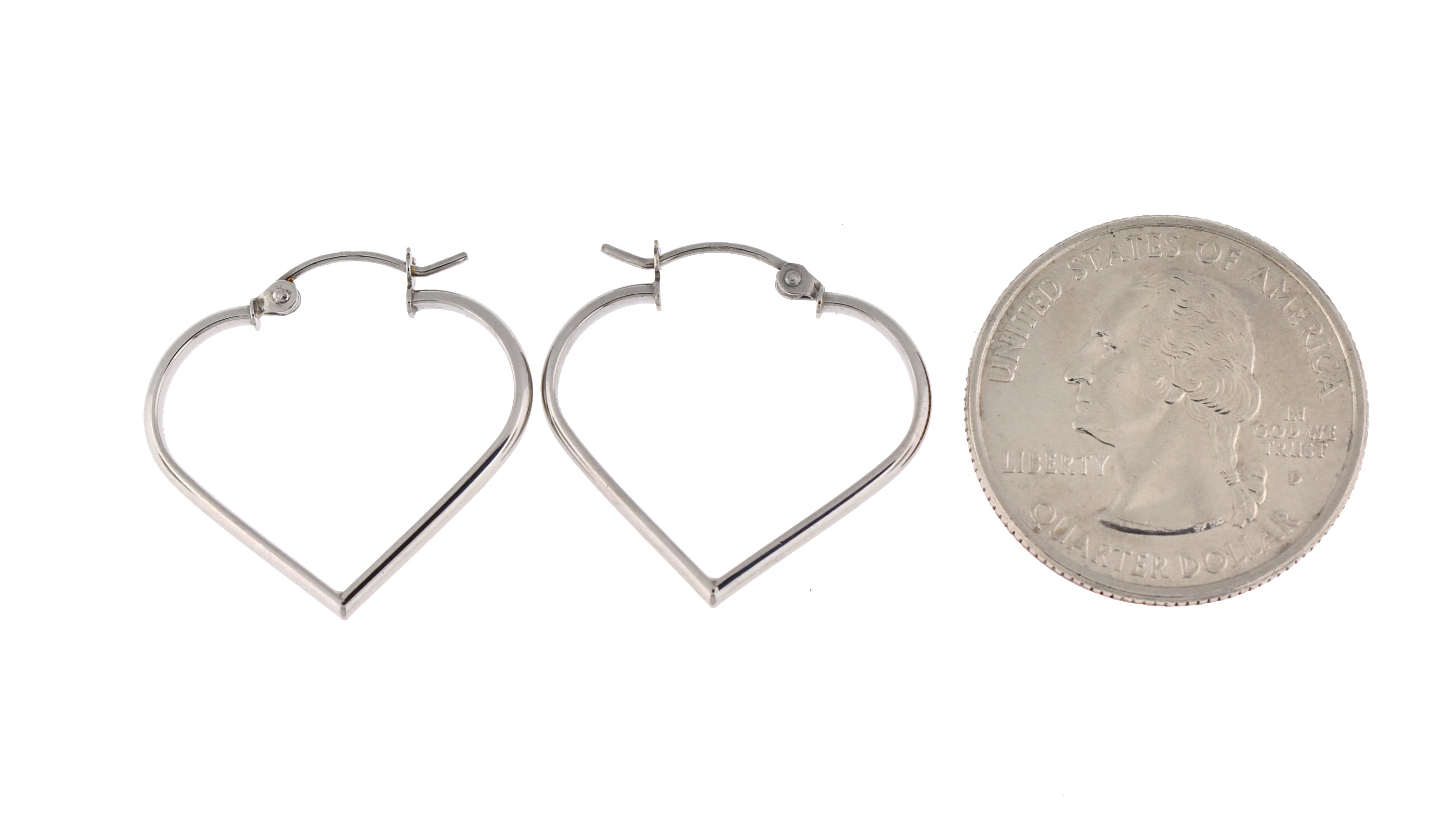 14K White Gold Heart Hoop Earrings 24mm x 2mm