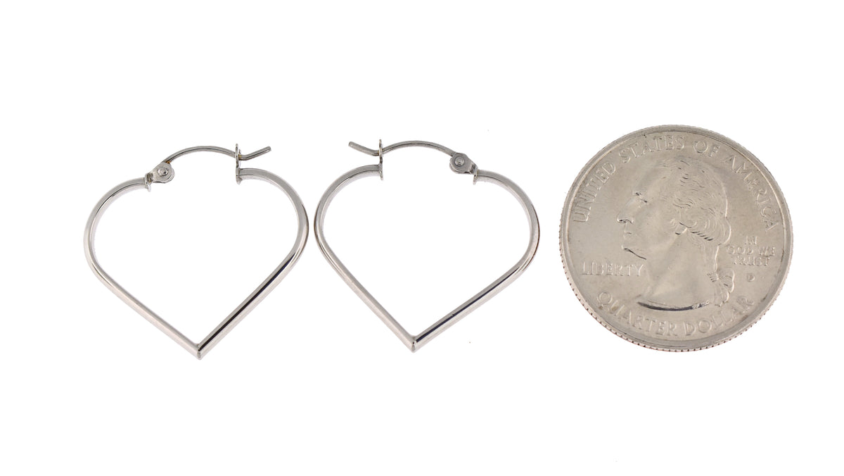 14k white gold heart hoop earrings 24mm x 2mm