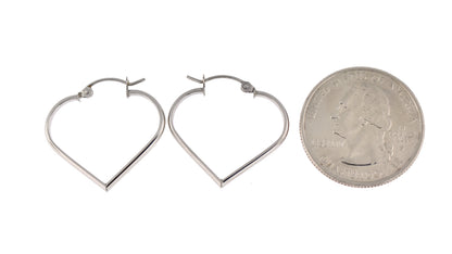 14k white gold heart hoop earrings 24mm x 2mm