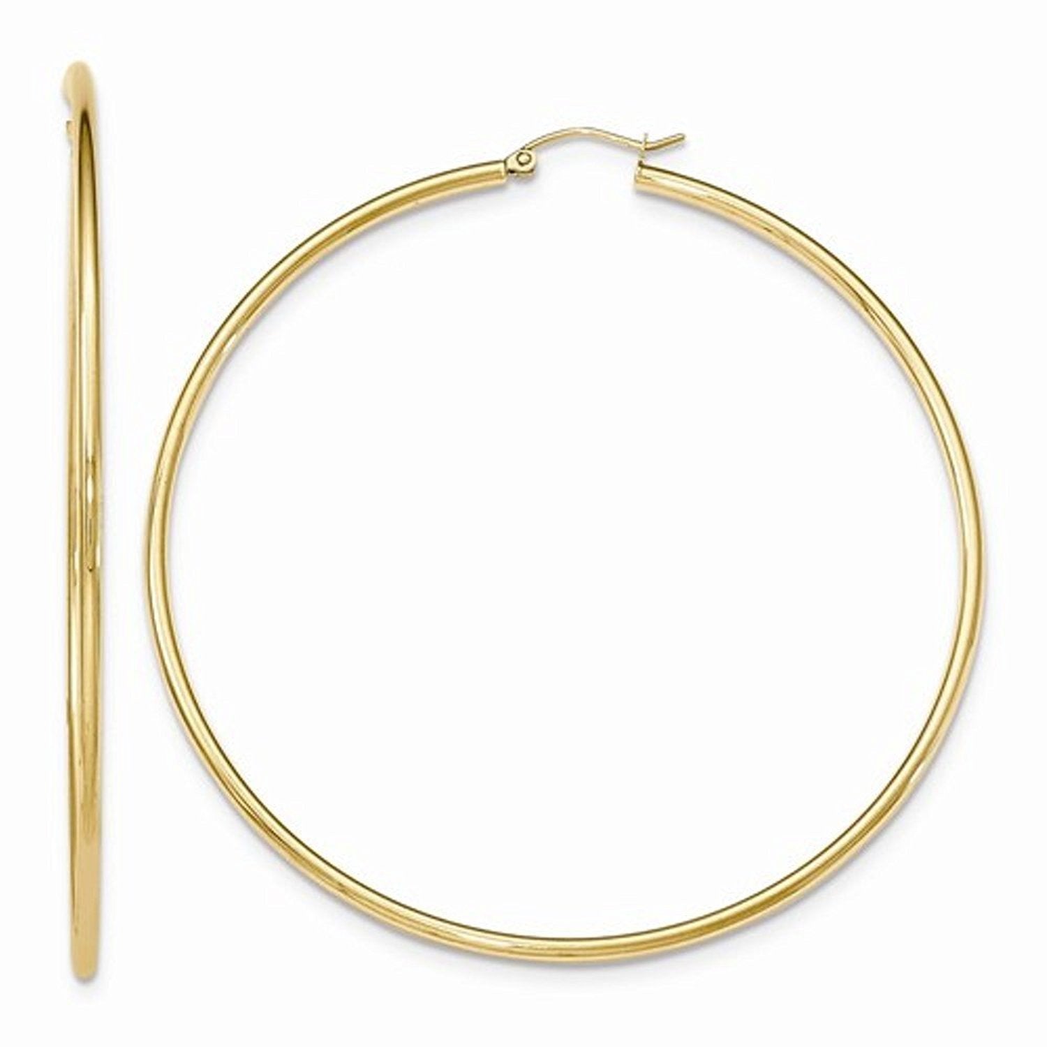 14K Yellow Gold Classic Round Extra Large Hoop Earrings 69mm x 2mm