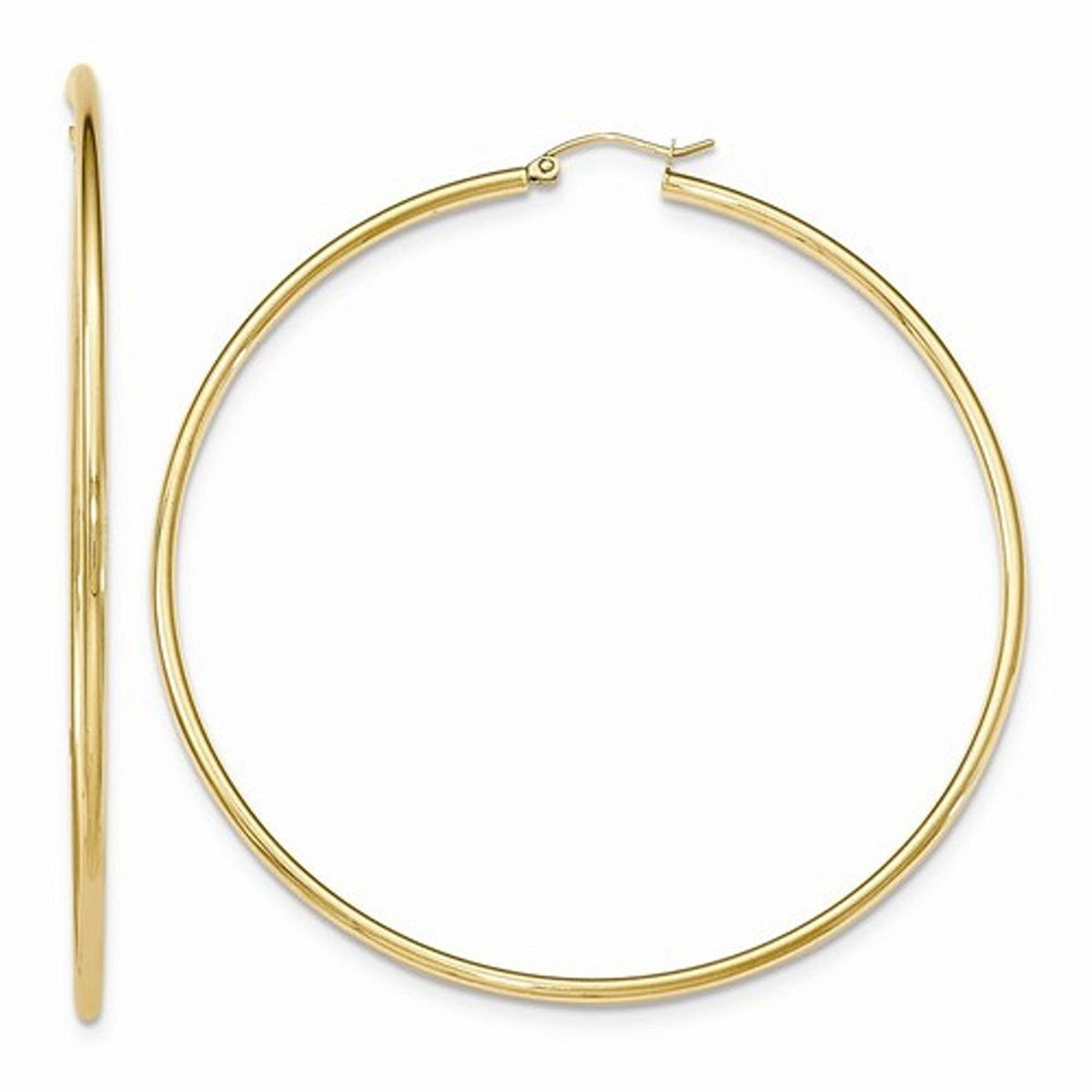 14k yellow gold classic round extra large hoop earrings 69mm x 2mm