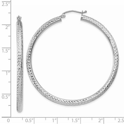 14k white gold 1.93 inch diameter large diamond cut round classic hoop earrings 49mm x 3mm