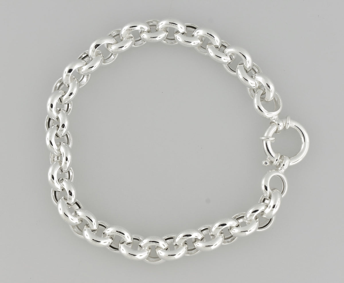 sterling silver 8mm fancy link rolo bracelet chain spring ring clasp 8 inches