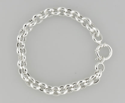 sterling silver 8mm fancy link rolo bracelet chain spring ring clasp 8 inches