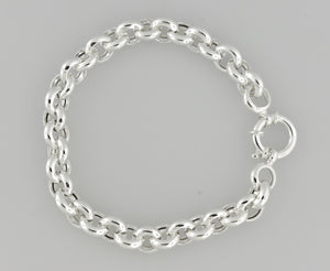 Sterling Silver 8mm Fancy Link Rolo Bracelet Chain Spring Ring Clasp 8 inches