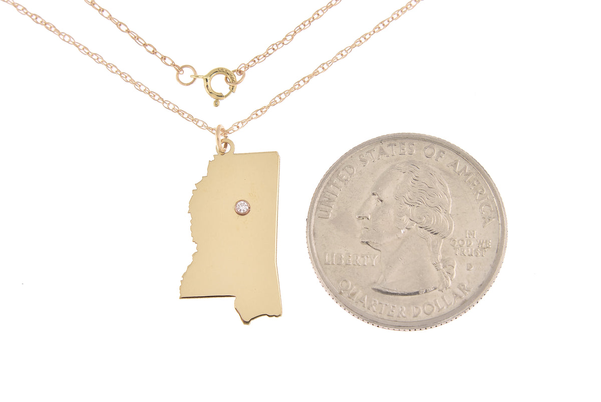 14k 10k yellow rose white gold diamond silver mississippi ms state map personalized city necklace
