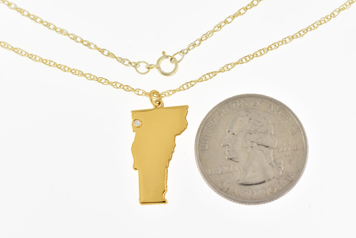 14k gold 10k gold silver vermont vt state map necklace heart personalized city