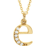 Load image into Gallery viewer, 14K Yellow Rose White Gold .04 CTW Diamond Tiny Petite Lowercase Letter E Initial Alphabet Pendant Charm Necklace
