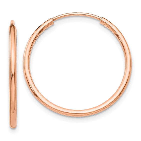 14k Rose Gold Classic Endless Round Hoop Earrings 22mm x 1.5mm