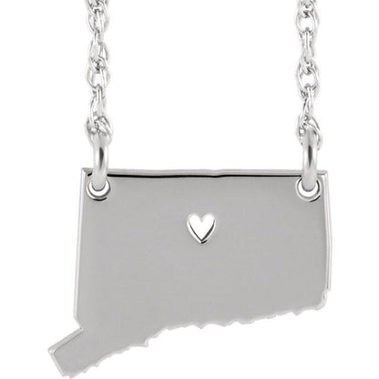 14k gold 10k gold silver connecticut state map necklace heart personalized city