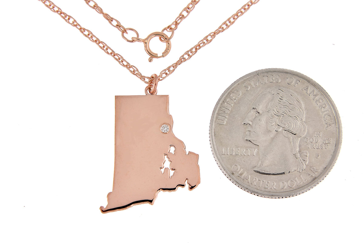 14k 10k yellow rose white gold diamond silver rhode island ri state map personalized city necklace