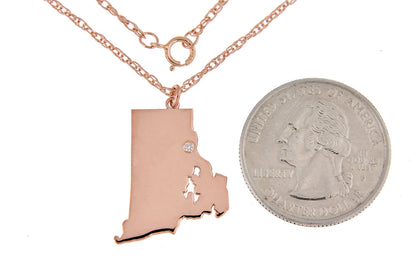 14k 10k yellow rose white gold diamond silver rhode island ri state map personalized city necklace