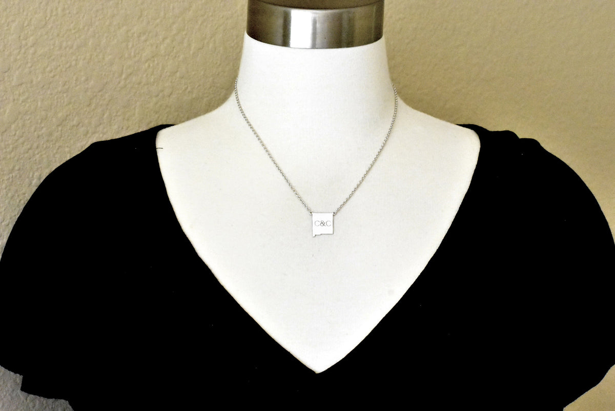 14k gold or sterling silver new mexico nm state name necklace personalized monogram