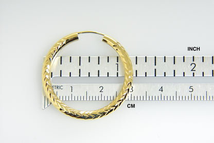 14k yellow gold diamond cut classic endless hoop earrings 28mm x 3mm