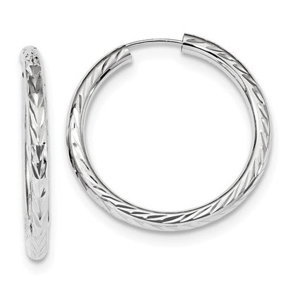 14k white gold diamond cut classic endless hoop earrings 29mm x 3mm