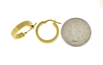 14k yellow gold greek key square tube round hoop earrings