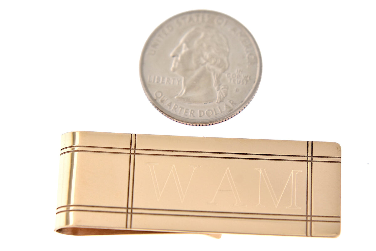 14k solid yellow gold money clip personalized engraved monogram