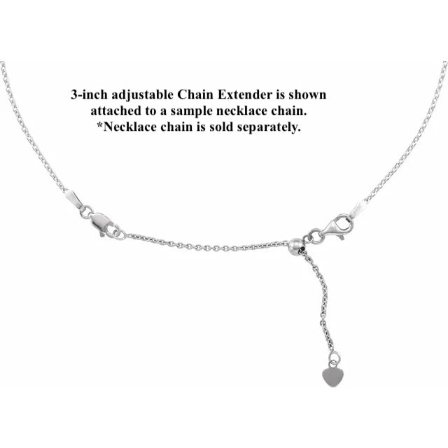 14k yellow rose white gold or sterling silver cable chain extender adjustable up to 3 inches with lobster clasp