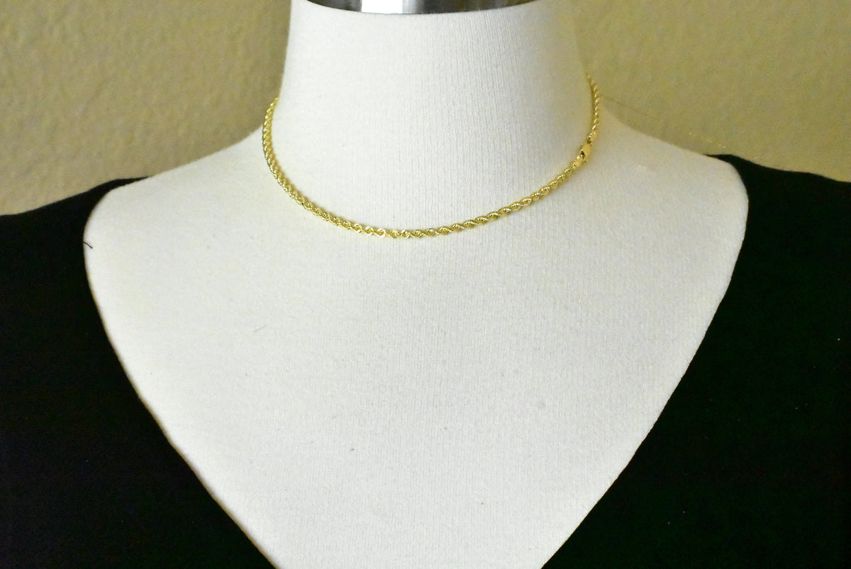 14k solid yellow gold 3.2mm diamond cut rope bracelet anklet choker necklace pendant chain