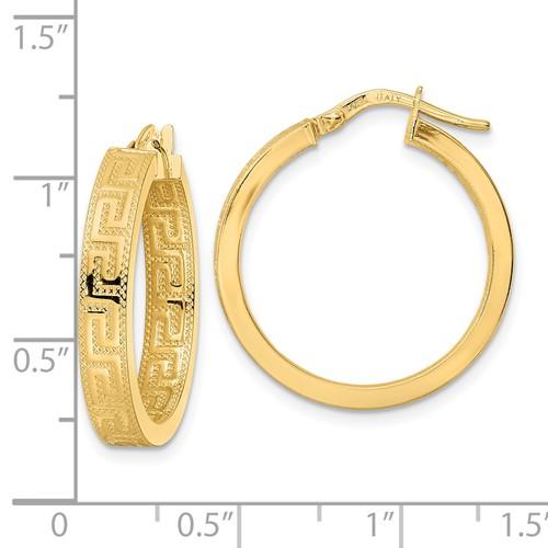 14k yellow gold greek key square tube round hoop earrings