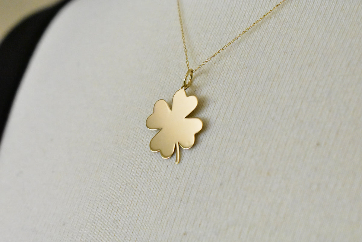 14k yellow gold clover shamrock pendant charm engraved personalized monogram