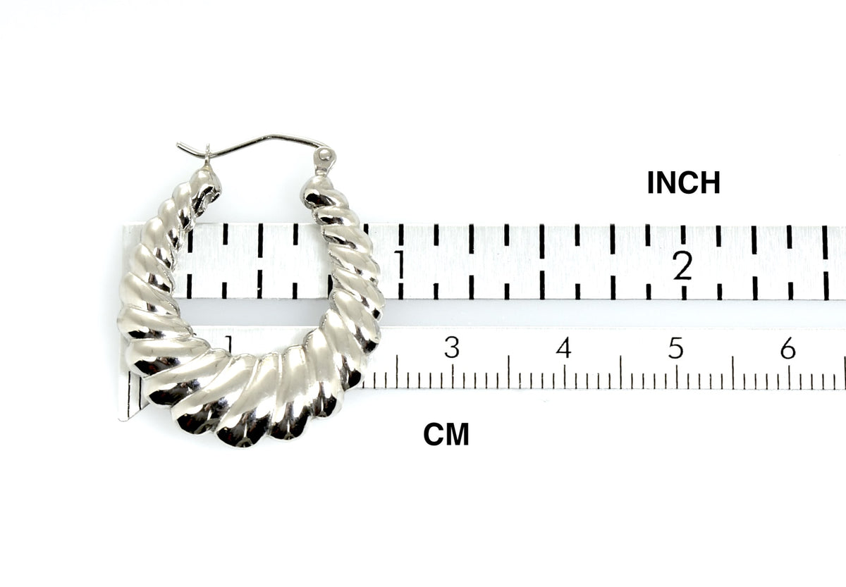 14k white gold shrimp scalloped twisted classic hoop earrings