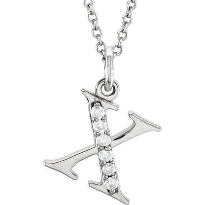 14k yellow rose white gold .03 ctw diamond tiny petite lowercase letter x initial alphabet pendant charm necklace