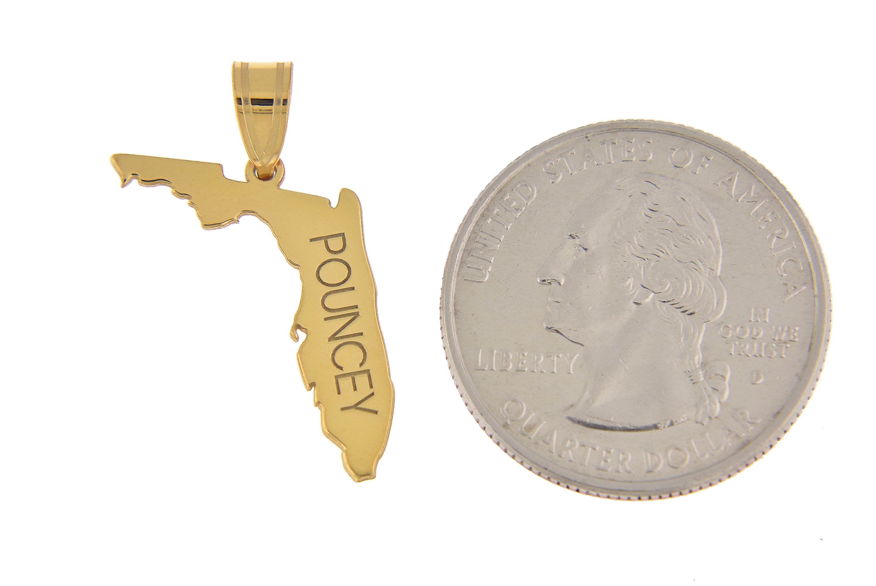 14K Gold or Sterling Silver Florida FL State Map Pendant Charm Personalized Monogram