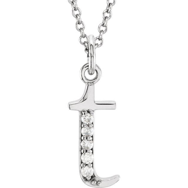 14k yellow rose white gold .025 ctw diamond tiny petite lowercase letter t initial alphabet pendant charm necklace