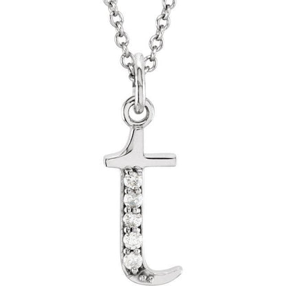 14k yellow rose white gold .025 ctw diamond tiny petite lowercase letter t initial alphabet pendant charm necklace