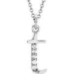 Afbeelding in Gallery-weergave laden, 14K Yellow Rose White Gold .025 CTW Diamond Tiny Petite Lowercase Letter T Initial Alphabet Pendant Charm Necklace
