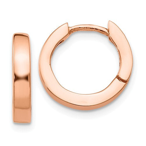 14k rose gold classic hinged hoop huggie earrings