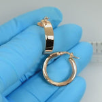 Lataa video gallerian katseluohjelmaan 14k Rose Gold Round Square Tube Textured Inside Diamond Cut Hoop Earrings 21mm x 5.5mm
