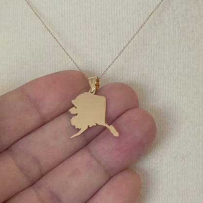 14K Gold or Sterling Silver Alaska AK State Pendant Charm Personalized Monogram