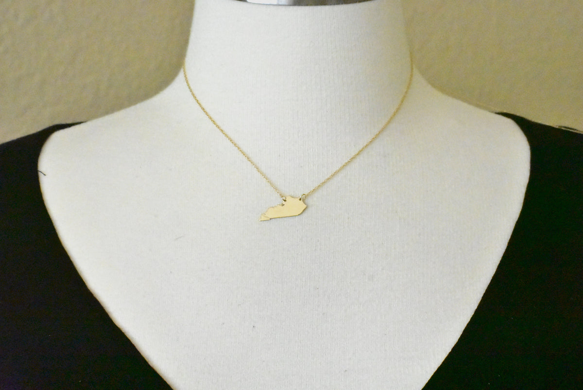 14k gold 10k gold silver kentucky state map necklace heart personalized city