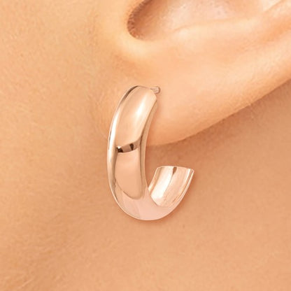 14k rose gold j hoop earrings post push back