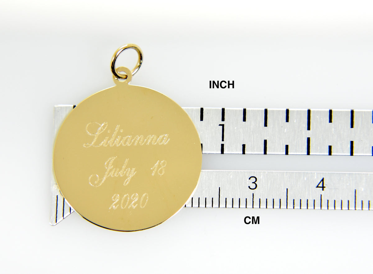 10k yellow gold 22mm round circle disc pendant charm personalized monogram engraved