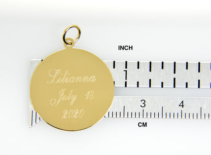 10k yellow gold 22mm round circle disc pendant charm personalized monogram engraved