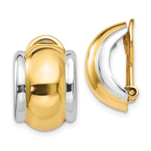 14K Yellow White Gold Two Tone Non Pierced Clip On Earrings
