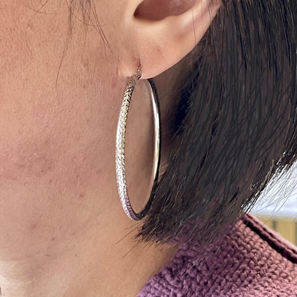 14k white gold 2.13 inch diameter large diamond cut round classic hoop earrings 54mm x 3mm