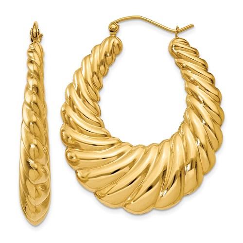 14k yellow gold shrimp scalloped hollow classic hoop earrings 32mm