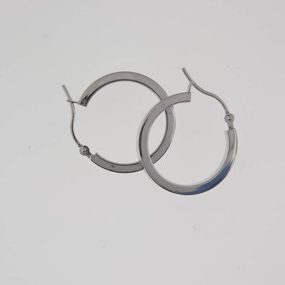 10k White Gold Classic Square Tube Round Hoop Earrings 20mm x 3mm