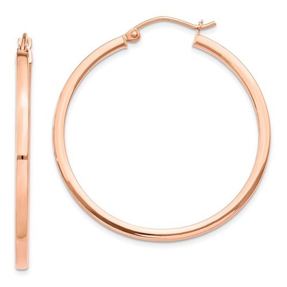 14k rose gold classic square tube round hoop earrings 35mm x 2mm