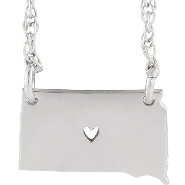 14k gold 10k gold silver south dakota sd state map necklace heart personalized city