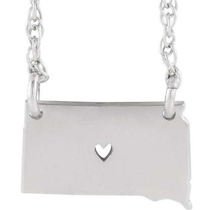 14k gold 10k gold silver south dakota sd state map necklace heart personalized city