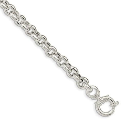 sterling silver 8mm fancy link rolo bracelet chain spring ring clasp 8 inches